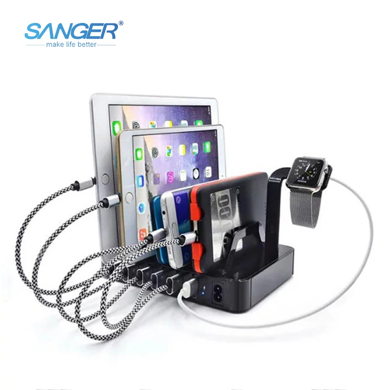 

SANGER 50W 6 Ports Desktop USB Charger Multi-Function USB Charging Station Dock with Stand Holder For Mobile Phone Tablet PC