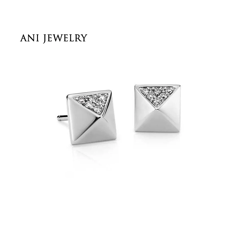 

ANI 14K White Gold Women Stud Earrings 0.08 CT Certified I/S2 Natural Diamond Earrings Women Fine Jewelry aretes de mujer