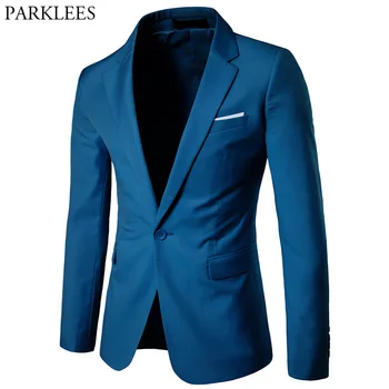 

Mens Blue Slim Fit Single Breasted One Button Suit Blazer 2018 Spring New Wedding Party Dance Men Suit Blazers and Suit Jackets