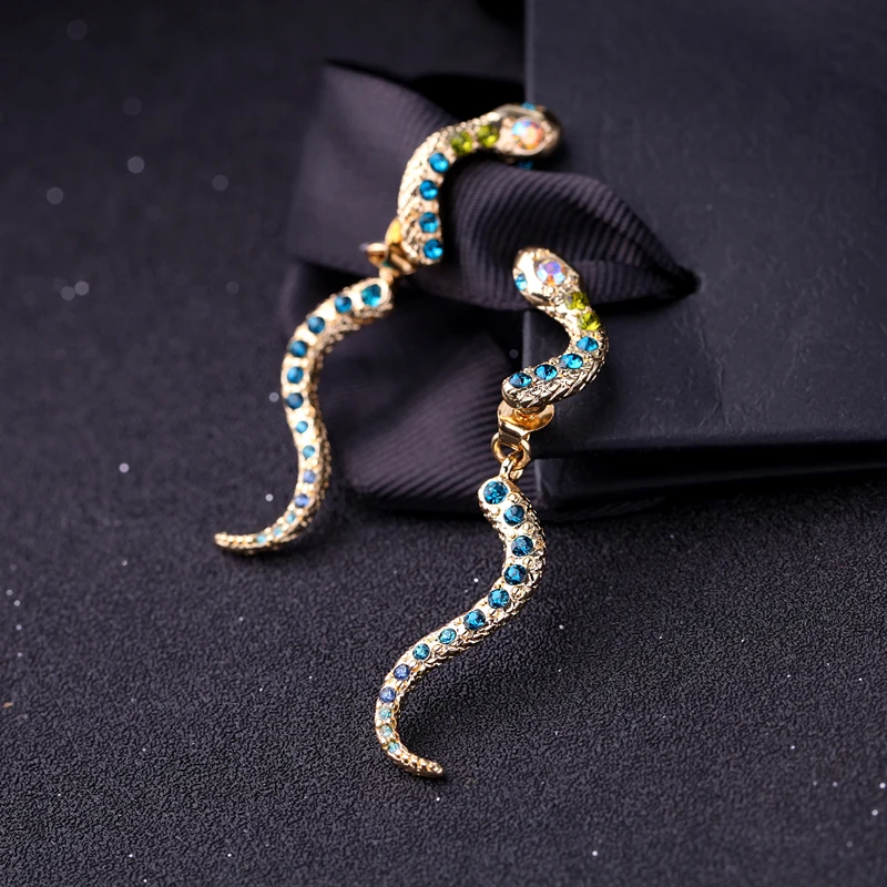 KISS ME Chic Blue Crystal Snake Dangle Earrings 2018 Latest Party Drop Earrings for Women Fashion Jewelry