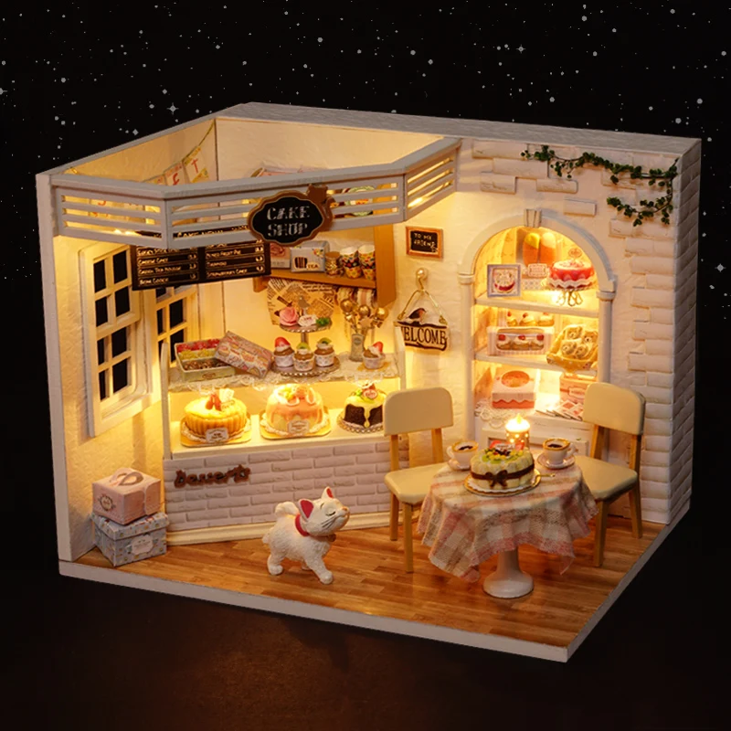 Cuteroom DIY Wood Dollhouse Kit Miniature With Furniture Doll House Princess Cake Room Angel Dream Best Birthday Gift For Girls