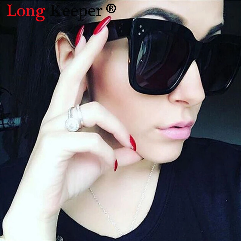 

Long Keeper Fashion Women Sunglasses Square Sun Glasses Female Mirror Lense Summer Style Vintage Black Big Frame lunette femme