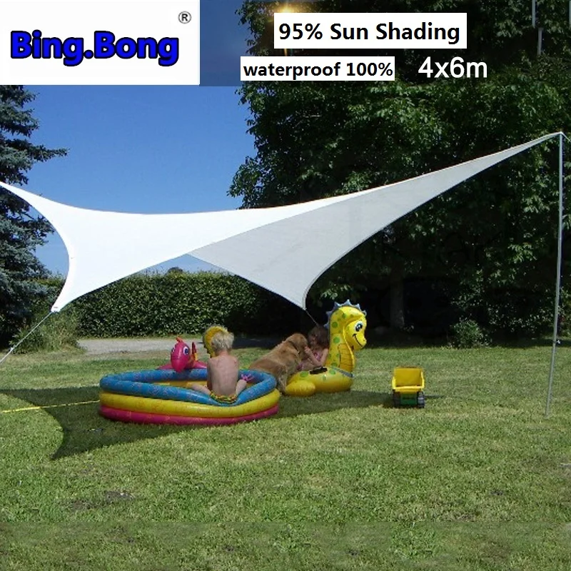 Sombrilla para el sol al aire libre vela 4x6 m PU impermeable 100% tela Toldo para la playa piscina, balcón