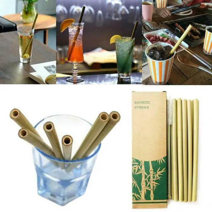12 штук натуральная бамбуковая Питьевая соломинки многократного использования для вечерние ужин с Соломенная щетка MJJ88