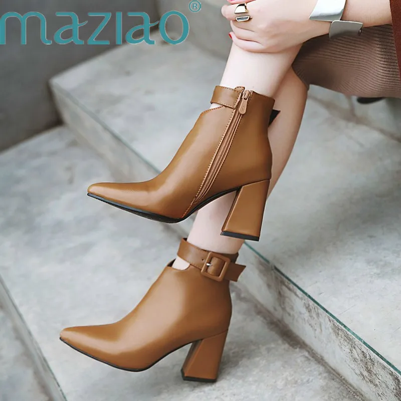 

Ankle Strap High Heels Women Boots Pointed Toe Footwear Zip Female Boot Pu Shoes Woman Winter Buckle Shoes Plus Size34-46 MAZIAO