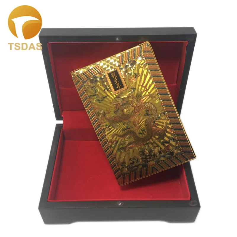 

New Gold Foil Plated Poker Card With Dragon Style Colored Poker Cards High-grade Sports Gambling Pokerstars With Wood Box
