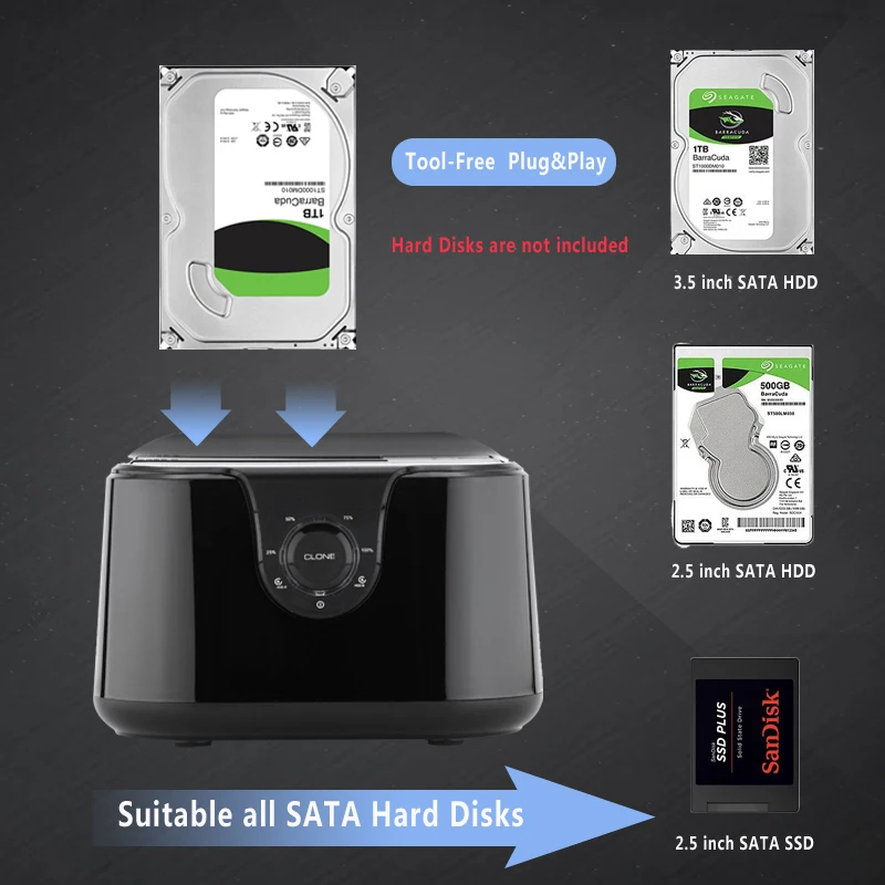 Dual bay SSD/HDD docking station festplatte docking Sata III zu USB3.0 docking station klon funktio