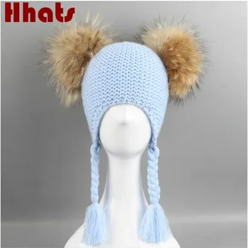 

Which in shower two fur pompom knit kids earflap hat double real raccoon fur pom pom ball winter hat beanie for baby boy girl
