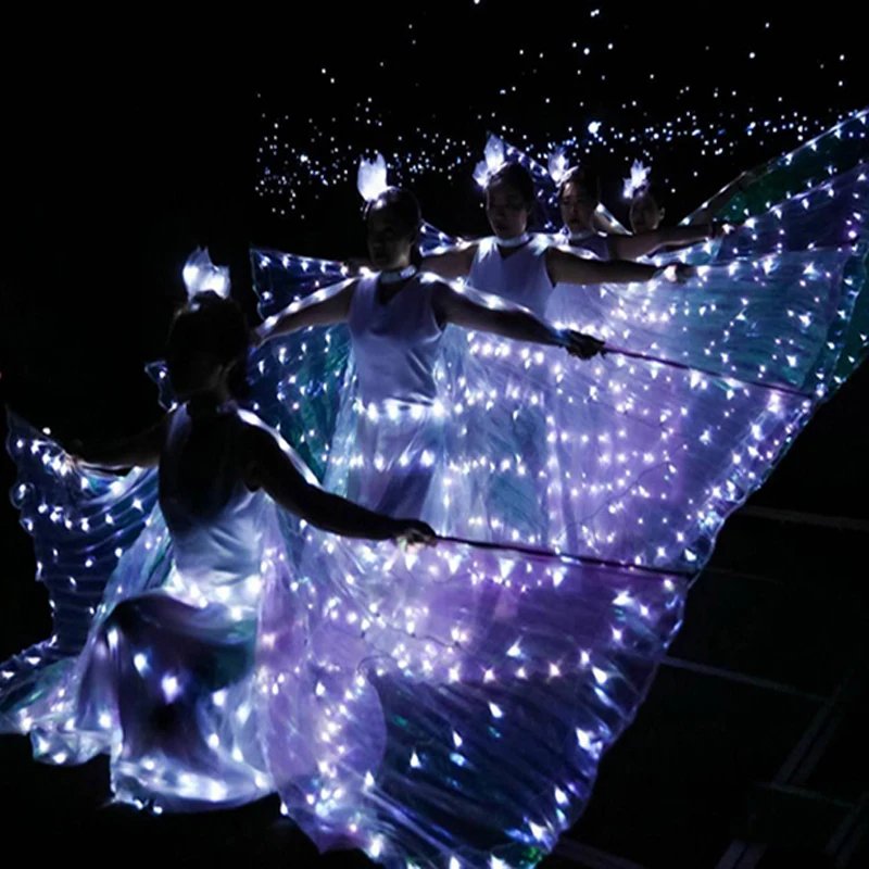 Светодиодный балетный костюм со светящимися крыльями, флуоресцентный танцевальный костюм с бабочками, реквизит для танца живота, женское платье с крыльями для девочек