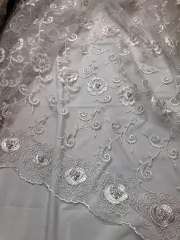 

Latest French Lace Fabric High Quality White Gold Wedding African Lace Fabric With Beads 3d Lace Fabric For Nigerian Lace