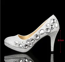 2016 Handmade Crystal Diamond Shoe Beaded Silver High-heeled Round Toe Bridesmaid Shoes for Wedding Formal Shoes Shoes Woman