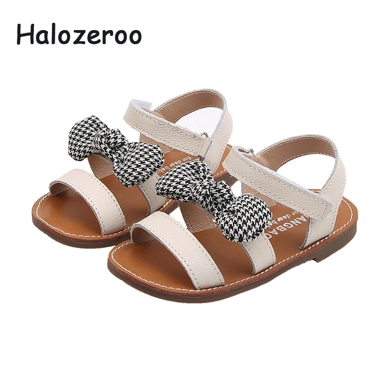 

New 2019 Summer Baby Girls Bow Princess Sandals Toddler Genuine Leather Shoes Sweet Beach Sandals Fashion Black Brand Sandals