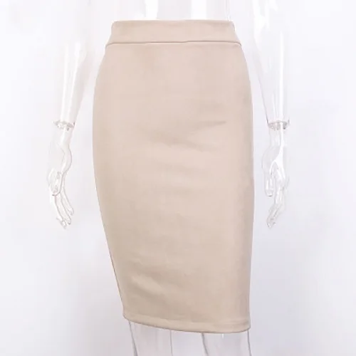 Beige White Для женщин юбка весенние однотонные замшевые Повседневная обувь Высокая талия посылка бедра миди юбка-карандаш Осенняя пикантн - Цвет: Beige White