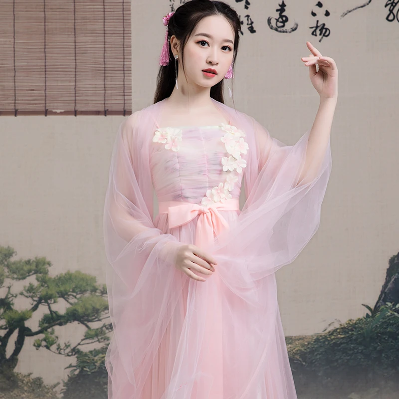 

2019 summer classical female adult national costume china ancient hanfu ethnic dance clothes long sleeves loose princess wear