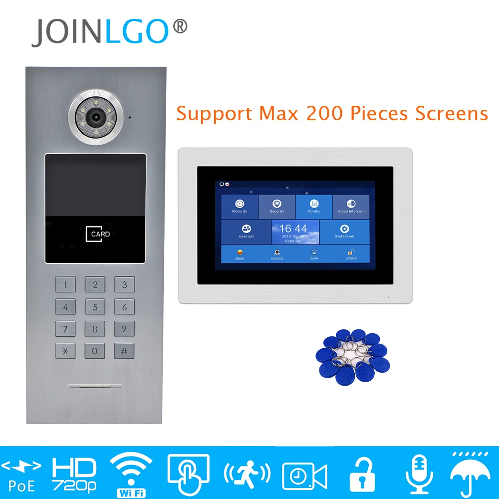 

Free Shipping Multi Apartments POE 720P IP Wifi 7" Touch Screen Record Video Intercom Door Phone Code Keypad RFID Outdoor Camera