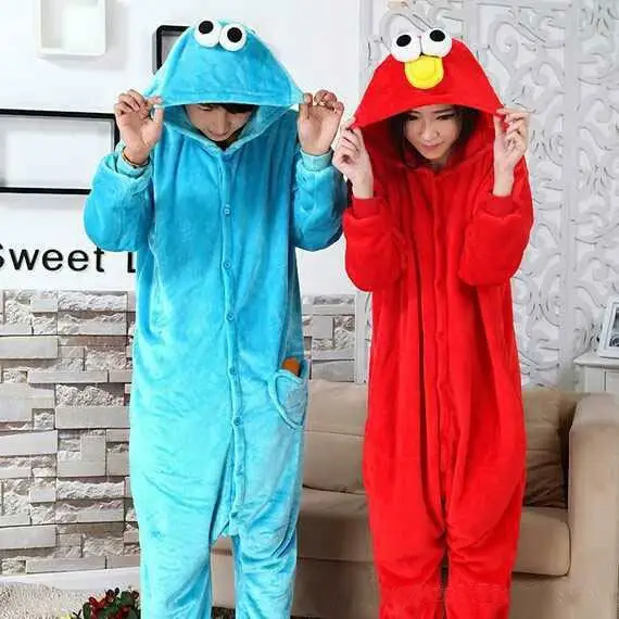 animal onesies sleepwear halloween blue cookie monster red sesame street elmos one time animal cosplay costume adult hoodies in anime costumes from