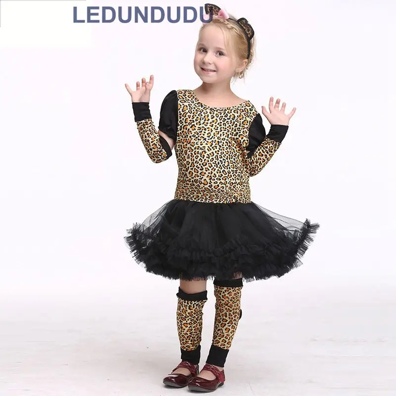Детское кружевное платье для девочек с леопардовым принтом и тигром; забавная Женщина-кошка; Детские Балетные платья для костюмированной вечеринки; костюмы на Хэллоуин - Цвет: 4