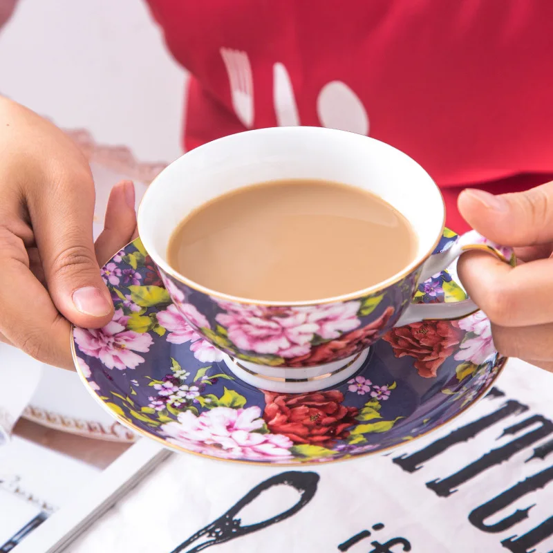 Fresh Pastoral Style Bone China Coffee Cup and Saucer Set English