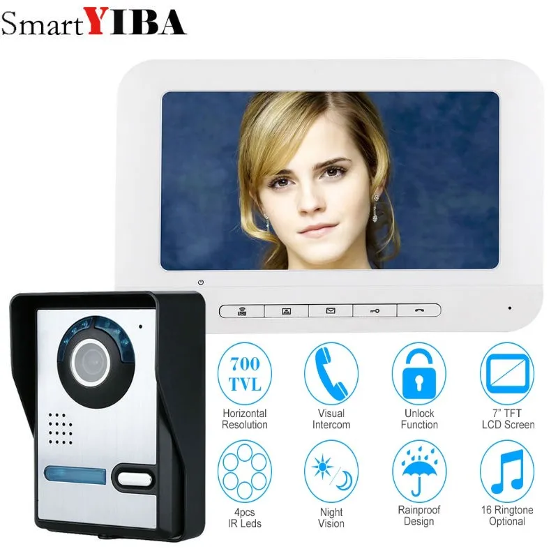 

SmartYIBA 7 Inch TFT LCD Wired Video Door Phone System Visual Intercom Doorbell 700TVL Outdoor Infrared Camera With Door Release