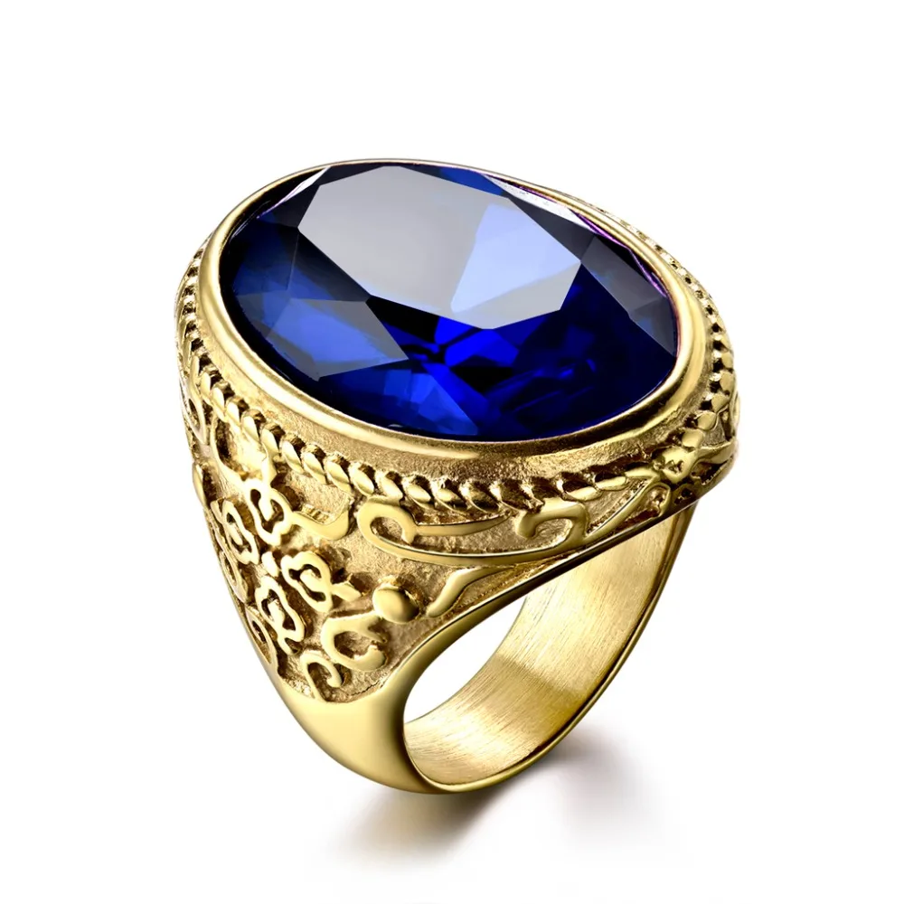 XIAGAO Ring for Man Gift 3 Color Oval Square Stone Titanium Stainless Steel Men Ring Fashion Male's Cross Ring for Boy