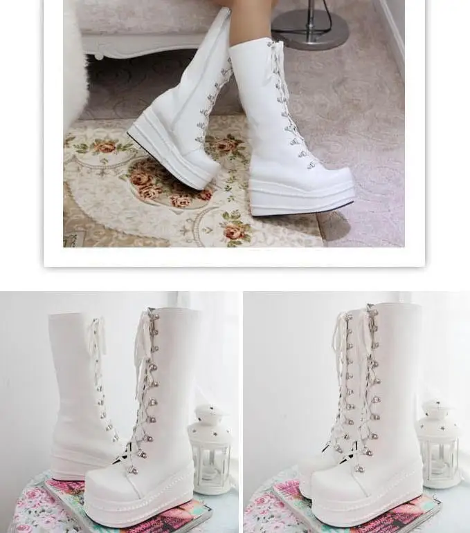 Большие размеры 31-49; модные ботинки для костюмированной вечеринки в стиле панк по индивидуальному заказу; женская обувь; зимние сапоги до колена на танкетке и высоком каблуке
