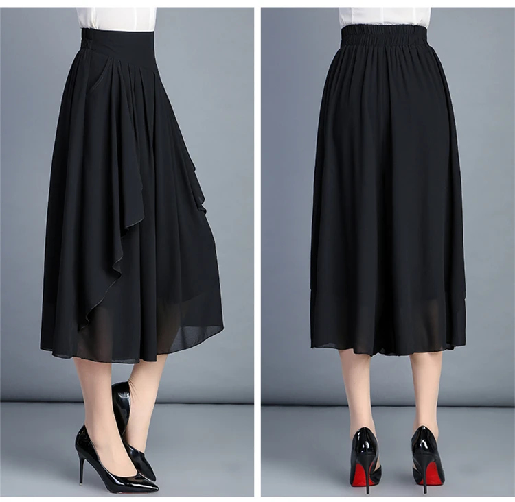 Необычные новые плиссированные длинные шифоновые юбки весна корейский стиль высокая низкая трапециевидная сплошная макси длинные летние