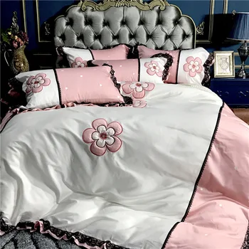 

IvaRose Luxury Bedding Set 4 Pieces green pink bed Sheet set Duvet Cover set Pillowcase Home Wedding Decoration King Queen size