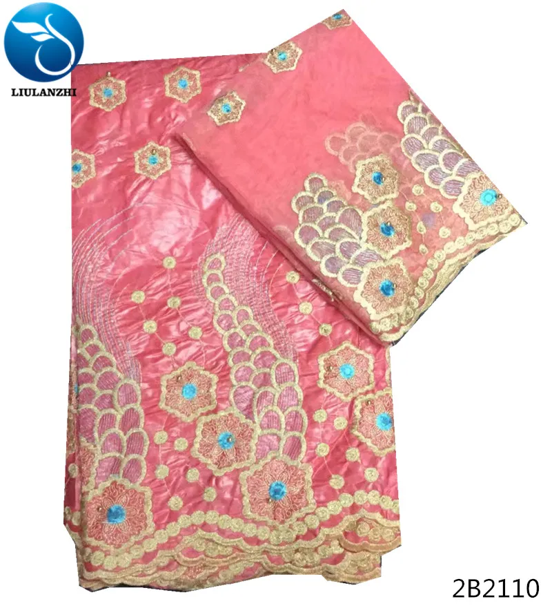 

LIULANZHI Rose red bazin fabric dresses cotton guinea brocade fabric fashion african embroidery design 7yards/set 2B21