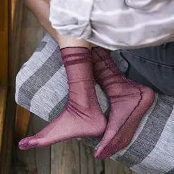 5 пар/лот женские носки прозрачные, сексуальные, кружевные шелковые золотые серебряные кучи носки тонкие Хрустальные стеклянные Шелковые