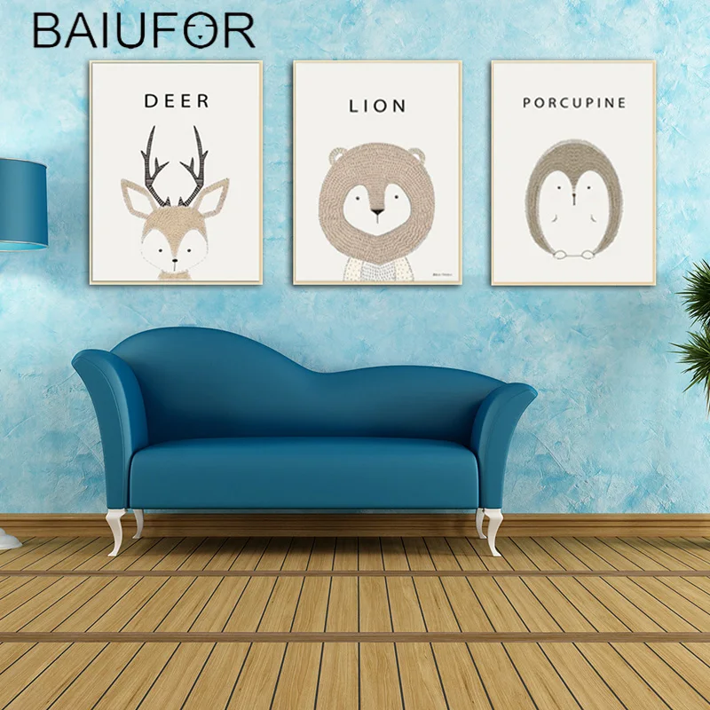 BAIUFOR Cartoon Animals Bear Fox Wall Art Canvas Nordic Poster Nursery Prints Painting Picture Baby Bedroom Home Decoration