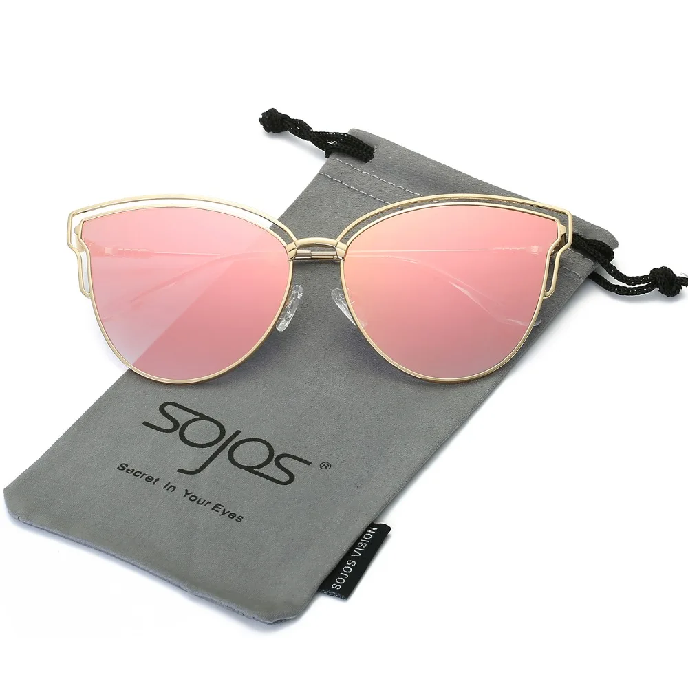 SOJOS Nuovo Doppio di modo di Filo di Occhio di Gatto Occhiali Da Sole  Donne 2017 Del Progettista di Marca Specchio Piatto Lente Cateye Occhiali  Da Sole UV400 SJ1049|brand cat eye sunglasses|cat