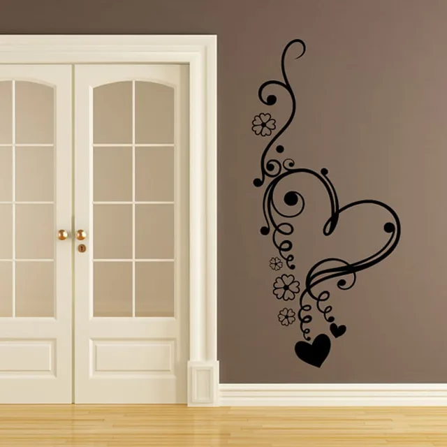 swirl heart shape flower wall stickers waterproof art decal black
