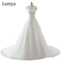 Ламия плюс Размеры чистый белый Кружево Элегантное свадебное платье 2018 Новые Свадебные платья Vestido De Noiva могут быть удалены юбка WD2991