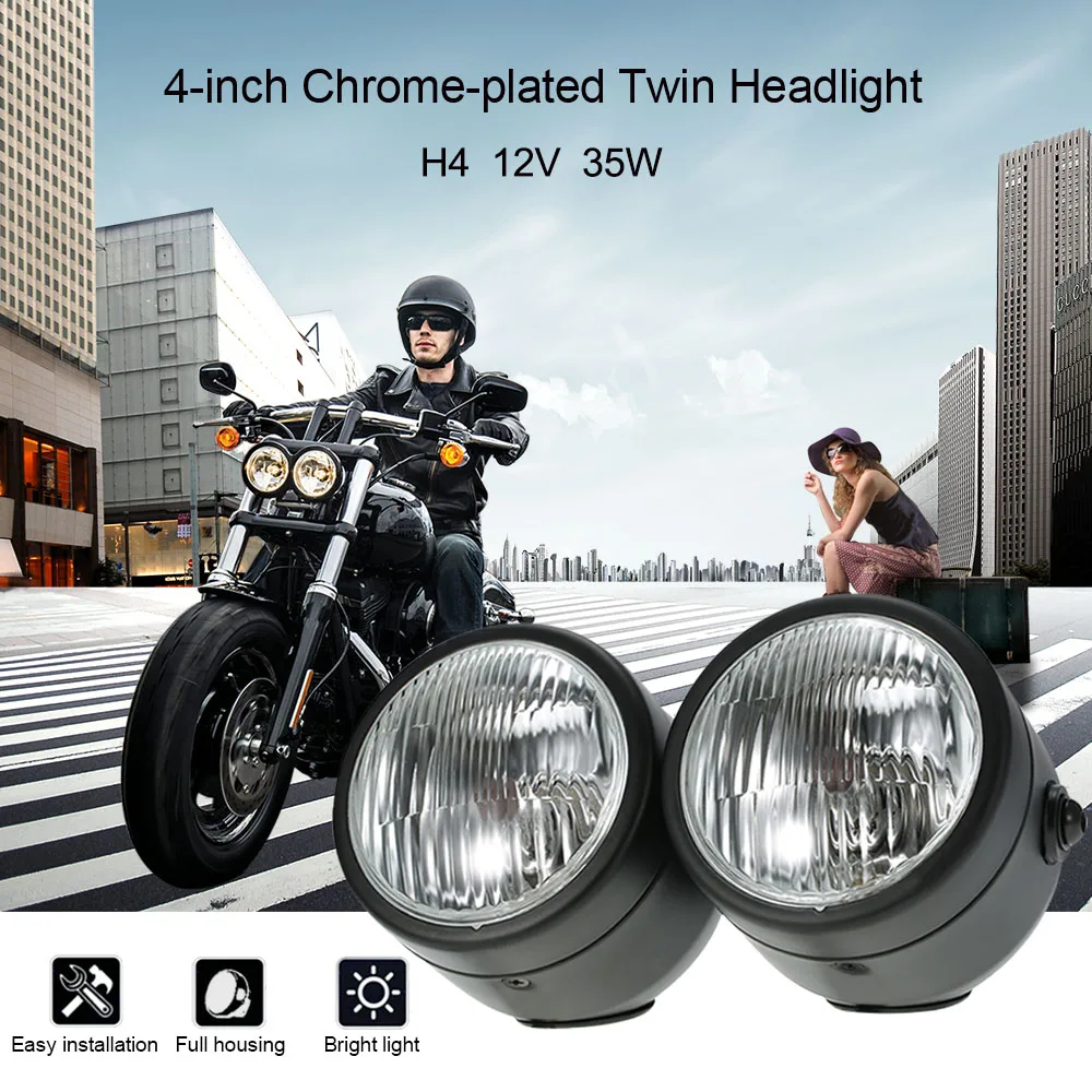H4 12V 35W 4 inch Flexible Motorcycle Twin Headlight headlamp Front