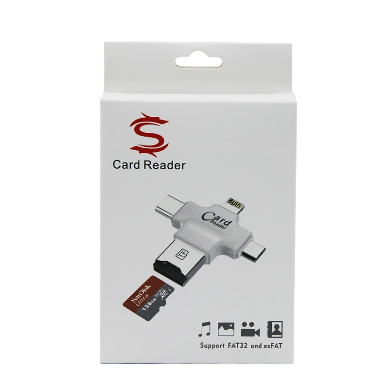 Кардридер Micro SD Kismo 4 в 1 картридер Lightning/Type C OTG для iphone 6 7 8 Plus Samsung S8 S9 OnePlus 5