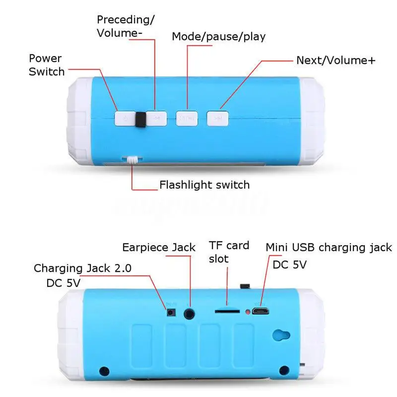 Солнечные Беспроводной Bluetooth музыку Динамик светодиодный фонарик для спорта на