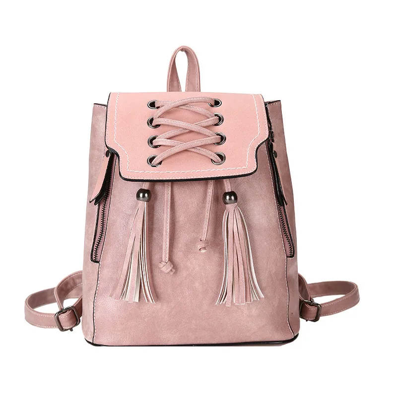 Женский богемный стиль хиппи бохо винтажный рюкзак женская Холщовая Сумка на плечо с кисточкой из меха зимняя сумка этнические сумки ранец - Цвет: Розовый