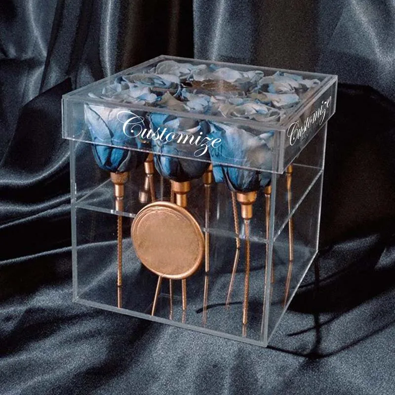 

Clear Acrylic Rose Flower Box Makeup Organizer Transparent Flower Gift Box For Girlfriend Valentine Without Flowers