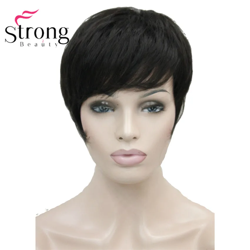 E-394 #4heat resistant darkest brown short straight lady's synthetic hair full wig (4)