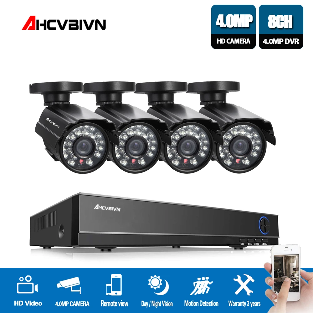 Full HD 8CH 5MP NVR DVR система видеонаблюдения Kit 4MP наружная AHD камера водонепроницаемая IR