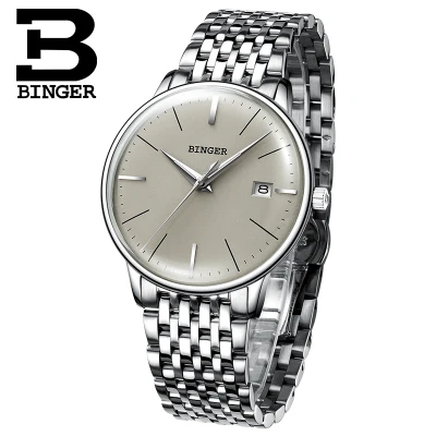 Швейцарские Брендовые мужские часы Бингер с кожаным ремешком, автоматические механические часы, мужские роскошные самовзводные простые наручные часы - Цвет: 03
