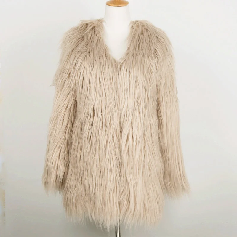 Пушистое длинное пальто из искусственного меха цвета хаки, женская зимняя уличная одежда из искусственного меха, розовое пальто, женские модные цветные меховые пальто, верхняя одежда LJLS037 - Цвет: khaki