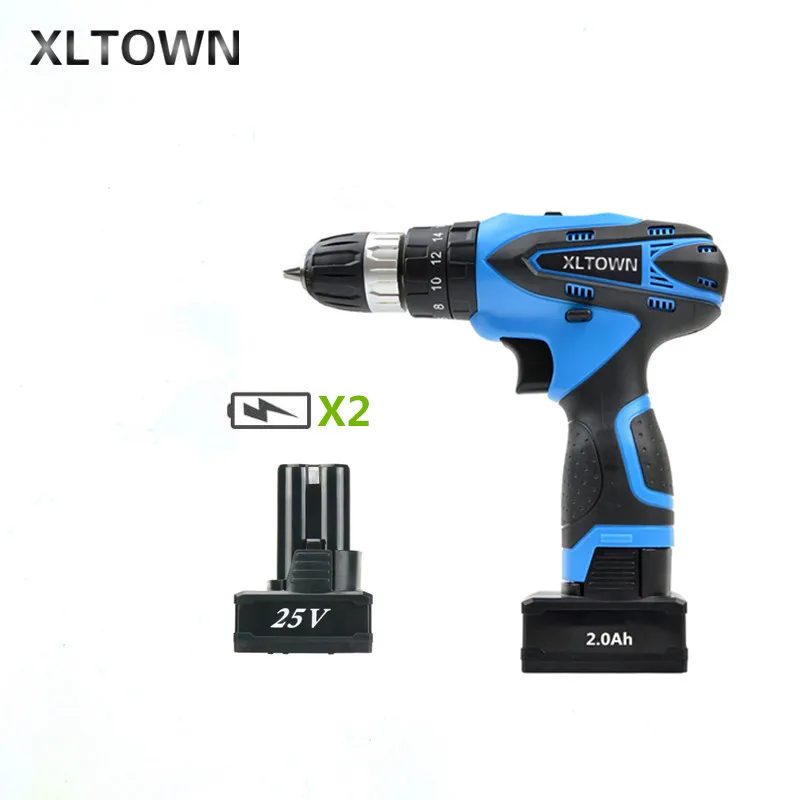 

XLTOWN 25V Impact Drill Rechargeable Lithium Battery 2 Battery Electric Screwdriver Cordless Electric Drill Power tools