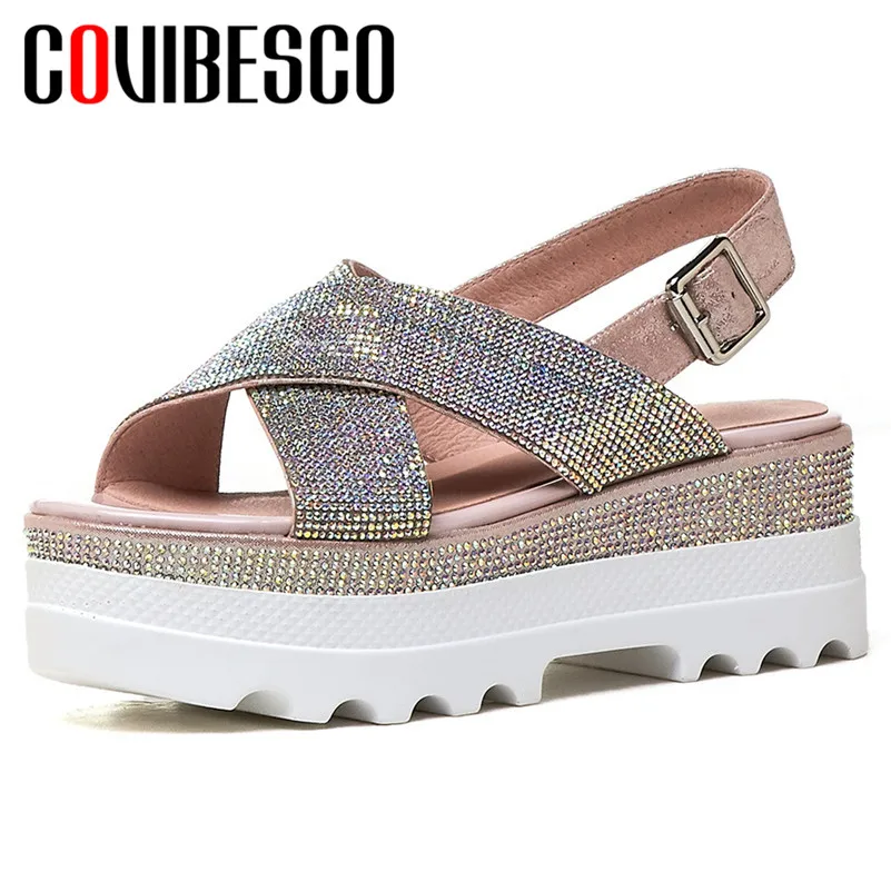 

COVIBESCO 2019 Summer Fashion Solid Women Sandals Basic Buckle Blingbling Sweet Shoes Woman Round Toe Party Casual Women Pumps