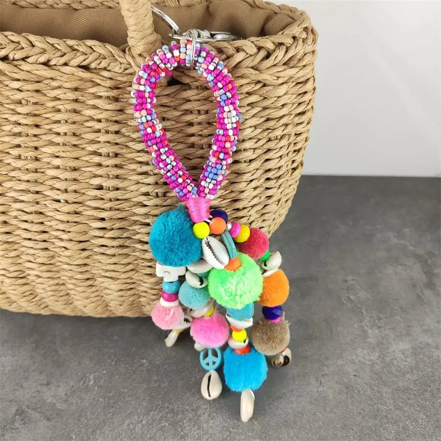 

Tassels Pompom Keychain Pom Pom Keychain Car Bag Charm cotton Ball Key Chain Women Key Holder Keychains