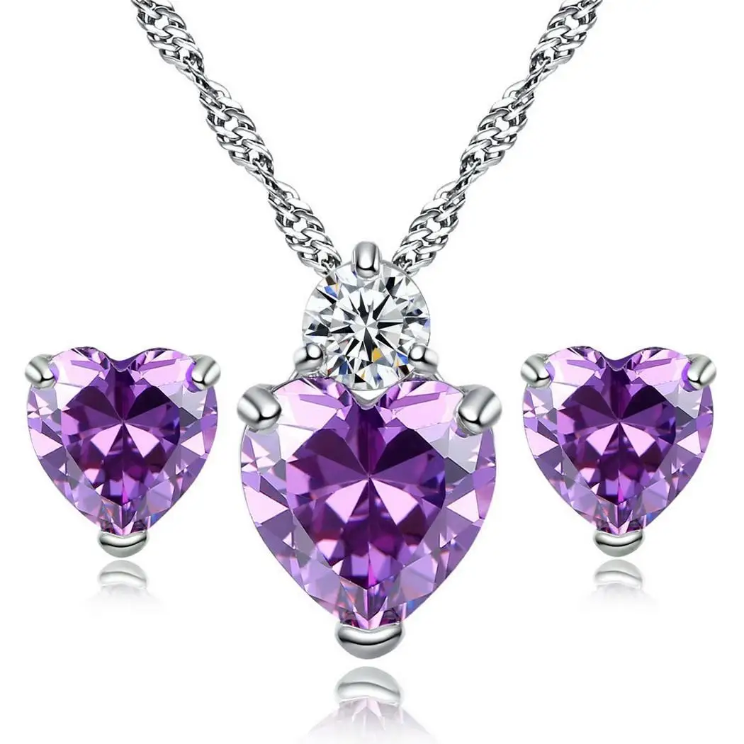

Rhinestone Pendant Alloy Jewelry Set Heart-shaped Necklace Stud Earrings Women Bride Wedding Accessories