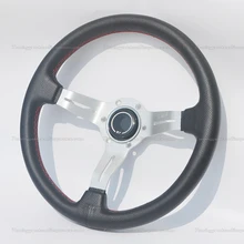 High Quality Rivet Steering Wheel Small Holes Leather 350mm Silver Spoke Steering Wheel Universal ND Car Steering Wheel 350mm real leather steering wheel universal 14 inch flat steering wheel with black spoke