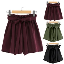 Новые женские Мини шорты сплошной цвет оборки с ремешками на талии повседневные пляжные шорты для лета m99