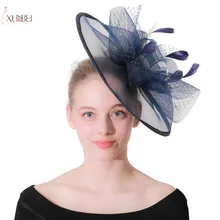 Темно синий тюль Birde Свадебная шляпка свадебный головной убор Головные уборы Свадебные аксессуары для женщин чародей