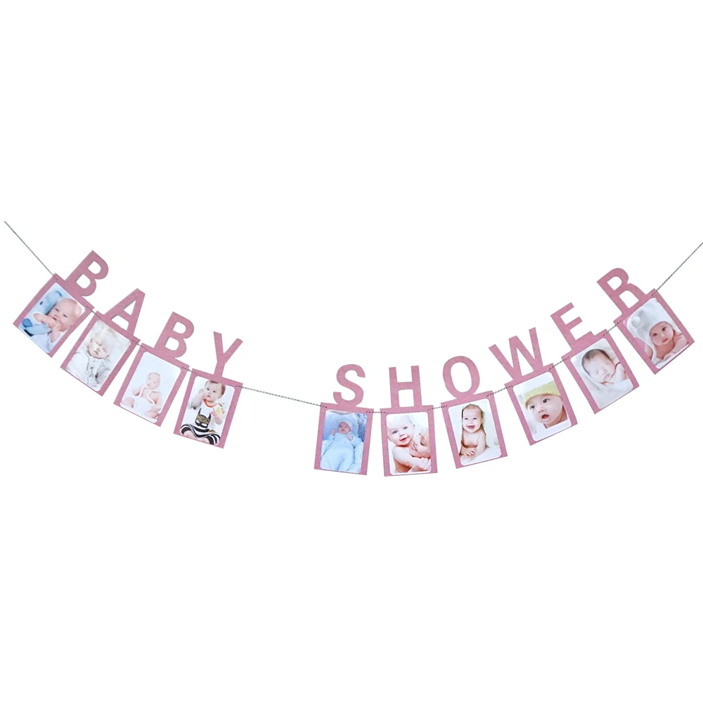 Babyshower 12 месяцы фоторамка баннер первый декорации с днем рождения 1st для маленьких мальчиков и девочек мой 1 год День рождения расходные материалы - Цвет: pink baby shower